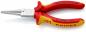 Preview: The image shows a combination pliers with pointed jaws. It has red, ergonomic handles with yellow accents. On the pliers, it reads "KNIPEX" and safety markings.