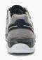 Preview: The image shows the rear view of a gray sports shoe. It has a smooth, black sole and a padded upper part with white and black accents.