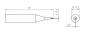 Preview: The image shows a technical drawing of a narrow, tapered object with dimensions. On the left are the side view and dimensions, on the right a top view with diameters.