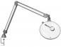 Preview: The image shows a flexible magnifying lamp with a long articulated arm. The lamp features a round, transparent lens and is attached to a sturdy clamp base.