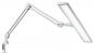 Preview: The image shows a white desk lamp with a flexible arm. The lampshade is rectangular and flat. The lamp is attached to the table with a clamp.