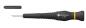 Preview: The image shows a black screwdriver with a round handle and a narrow, flat blade. Next to it is a small, black cap attachment. The handle has a yellow stripe.