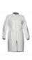 Preview: The image shows a white coat with long sleeves. It has a round neckline and a centered zipper. The fabric appears light and provides protection.