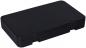Preview: The image displays a rectangular, black plastic box with a smooth surface. It has rounded corners and two side clasps that provide a secure hold.