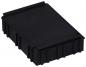 Preview: It is a black, rectangular box with slightly rounded edges. The surface is smooth, and the sides are structured with grooves. It appears sturdy and functional.