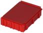 Preview: Das Bild zeigt eine rote, rechteckige Kunststoffbox mit einer flachen Oberseite und geriffelten Seiten. Sie hat eine schlichte, funktionale Form und ist stabil und robust.