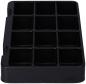Preview: Das Bild zeigt ein schwarzes Organizer-Tablett mit 12 rechteckigen Fächern, das flach ist und an den Seiten kleine Griffmulden hat. Ideal zur Aufbewahrung kleiner Gegenstände.