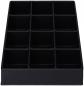 Preview: Das Bild zeigt eine schwarze, rechteckige Box mit 12 gleich großen Fächern. Die Fächer sind angeordnet in 3 Reihen und 4 Spalten, ideal für die Aufbewahrung kleiner Gegenstände.