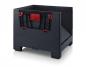 Preview: It is a black plastic box with red elements. The box has open sides and a sturdy, rectangular shape. It is suitable for transporting or storing items.
