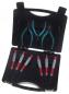 Preview: The image shows a toolbox. It contains two pliers with blue handles and several screwdrivers with red handles. The case is black and has a textured surface.
