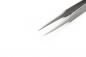 Preview: The image shows a narrow, metallic tweezer. The ends are pointed and tapered, with a smooth, shiny surface. The background is white and plain.