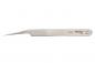 Preview: The image shows a narrow, long stainless steel tweezer with a pointed, slightly curved tip. The surface is shiny and features the engraving "Weller" as well as "Swiss Made".