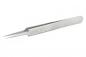 Preview: The image shows a narrow, straight stainless steel tweezer. It has a flat, wide grip side and two pointed ends suitable for picking up small objects.