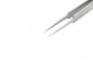 Preview: The image shows a slim, metallic tweezer with pointed ends. It is lying on a bright, solid-colored background and appears sharp and precise.