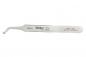 Preview: The image shows a flat, curved tweezer made of stainless steel. It has a sharp tip and is labeled with "Weller Swiss Made" along with other technical details.