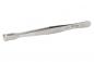 Preview: The image displays a straight, metallic tweezer with a flat, broad tip. It features a ridged structure on the side for improved grip. The surface is smooth and shiny.