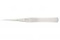 Preview: The image shows a sharp, metallic tweezer with a flat handle. The surface is shiny, and there are small inscriptions on the side.