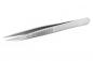 Preview: The image shows a narrow tweezer made of shiny metal. It has long, pointed tips and a flat, non-slip surface on one side.