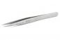 Preview: In the image, a silver tweezer is visible. It has two pointed ends and a flat, smooth grip area. The surface is shiny and is likely made of stainless steel.
