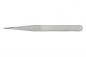 Preview: The image displays a long, narrow pair of stainless steel tweezers. It features a pointed tip and a flat, straight surface. The top is stamped with "Weller."