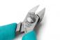 Preview: The image shows a pair of pliers with two sharp blades that taper to a point. The handle is blue and has a non-slip surface. Brand and model symbols are embossed on the pliers.