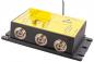 Preview: The image displays a black casing with a yellow top. It features three F-connectors and an antenna. The top includes inscriptions and symbols. The dimensions are compact and rectangular.