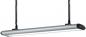 Preview: The image shows a modern, elongated ceiling light in silver color. It hangs from two black spiral cables and has rounded edges at both ends.