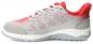 Preview: The shoe is a sporty sneaker in gray with red accents. It has a breathable surface, a padded heel, and a flexible, grippy sole.