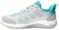 Preview: The shoe is sporty, with a gray and turquoise upper. It has breathable inserts and a bright, non-slip sole. The shape is sleek and modern.