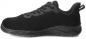 Preview: The image displays a black athletic shoe with a continuous, non-slip sole. It features a simple design with a flat shape and a padded heel for comfort.