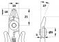 Preview: The image displays technical drawings of a pair of pliers from two perspectives. Dimensions are provided: length, width, and detailed sizes. The pliers have two handles and a tip.