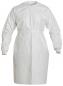Preview: The image shows a white, plain coat with long sleeves. The coat has a round neckline and reaches down to the thigh. It provides protection and hygiene.