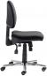 Preview: The chair is swivel and has a black upholstery as well as an ergonomic backrest. It stands on a chrome-plated base with five casters for easy movement.