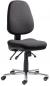 Preview: The office chair has an ergonomic shape with a gray, padded seat and backrest. It stands on a five-spoke base with casters for mobility and has multiple adjustment options.