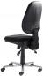 Preview: The office chair is black with an ergonomic backrest and seat. It has five casters for mobility and an adjustable mechanism for seat height. The base is silver-colored.