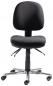 Preview: The office chair has a black upholstery with a round backrest and a wide seat. It stands on a chrome-plated five-star base with casters, which allows for height adjustment.