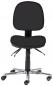 Preview: The image shows a simple black office chair with a round seat and a high backrest. It has five casters and a chrome base that provides stability.