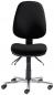 Preview: The office chair is black with a high backrest. It has a padded seat, is height-adjustable, and is on a five-pronged base with casters.
