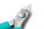Preview: The image shows a silver pair of pliers with narrow, pointed jaws. The handles are colored in a bold turquoise. Brand information is engraved on the pliers.