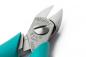 Preview: The image displays a pair of pliers with a shiny, silver blade. The handle is turquoise. The brands "Weller" and "Erem" are engraved on the pliers. It features sharp, closed edges.