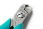 Preview: The image shows a pair of pliers with a metal head and grippy, turquoise handles. The head has a cutting edge and a central adjusting screw.
