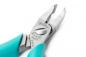 Preview: The image shows a pair of pliers with a silver metal head and ergonomic, turquoise handles. The head has two sharp jaws for gripping and cutting.