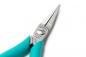 Preview: The image displays a pointed pair of pliers with a metallic, shiny head and ergonomic, turquoise handles. The pliers feature a clear, functional design style.