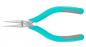 Preview: The image shows a pair of pliers with long, pointed jaws made of shiny metal. The handles are turquoise with gray rubber inserts for better grip. It is handy and lightweight.