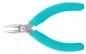 Preview: The image shows a pointed pair of pliers with long, narrow jaws made of shiny metal. The handles are in a light turquoise shade and have a non-slip surface.