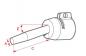 Preview: The image shows a technical drawing of a component with a cylindrical body and a longer hose. Dimensions are marked with letters and arrows.