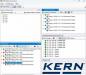 Preview: The image displays a software interface for the KERN BalanceConnection program. It includes menu bars, a list of connected devices, output options, and time settings. Settings are located at the top, and a logo is at the bottom.