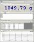 Preview: The image shows a computer program for weight measurement. The large number "1049.79 g" stands out. Below are tables with weight values and time data, as well as a chart depicting weight gain.