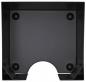 Preview: The image shows a square, flat, black plate with rounded corners and four holes in the corners. There is a semicircular indentation at the bottom.