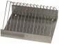 Preview: The image shows a simple metal paper tray. It has a slanted shape with several vertical bars that serve as compartments. The surface is smooth and flat.